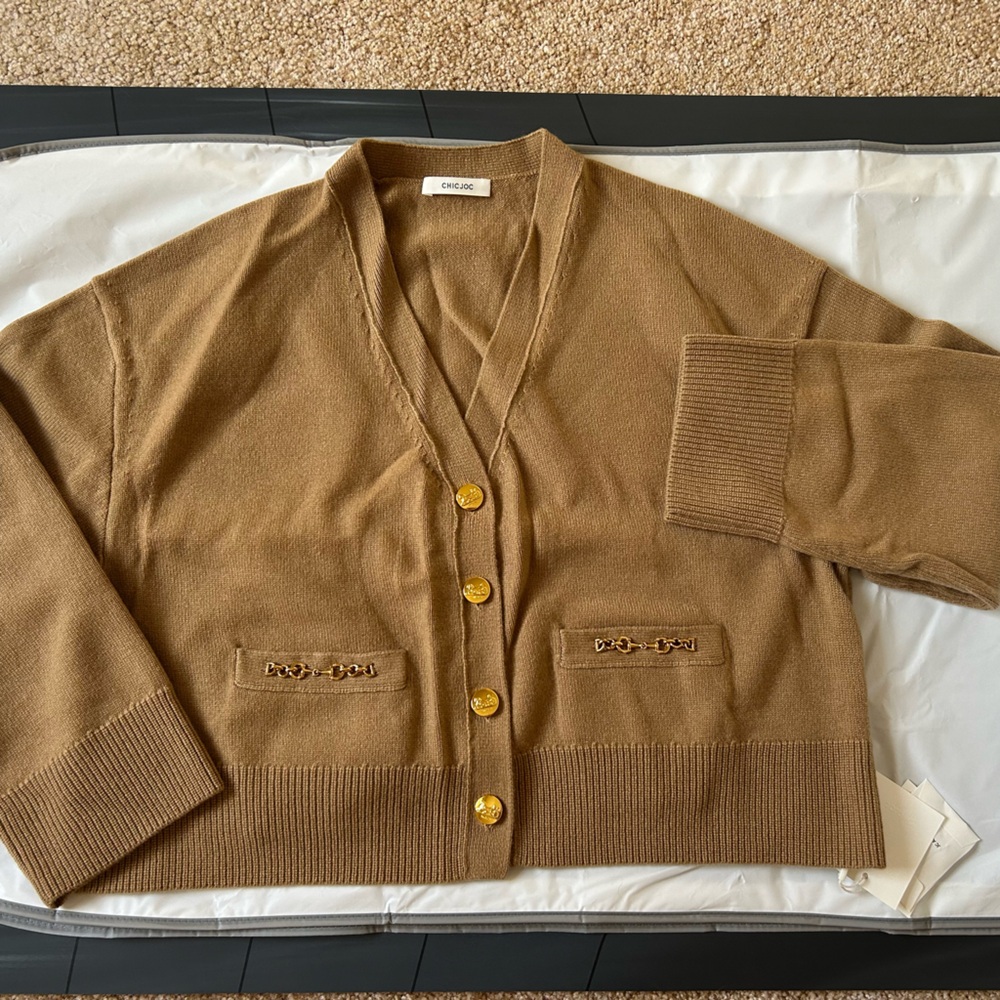 CHICJOC 100% Cashmere Cardigan Camel Size 36 - Picture 3 of 12